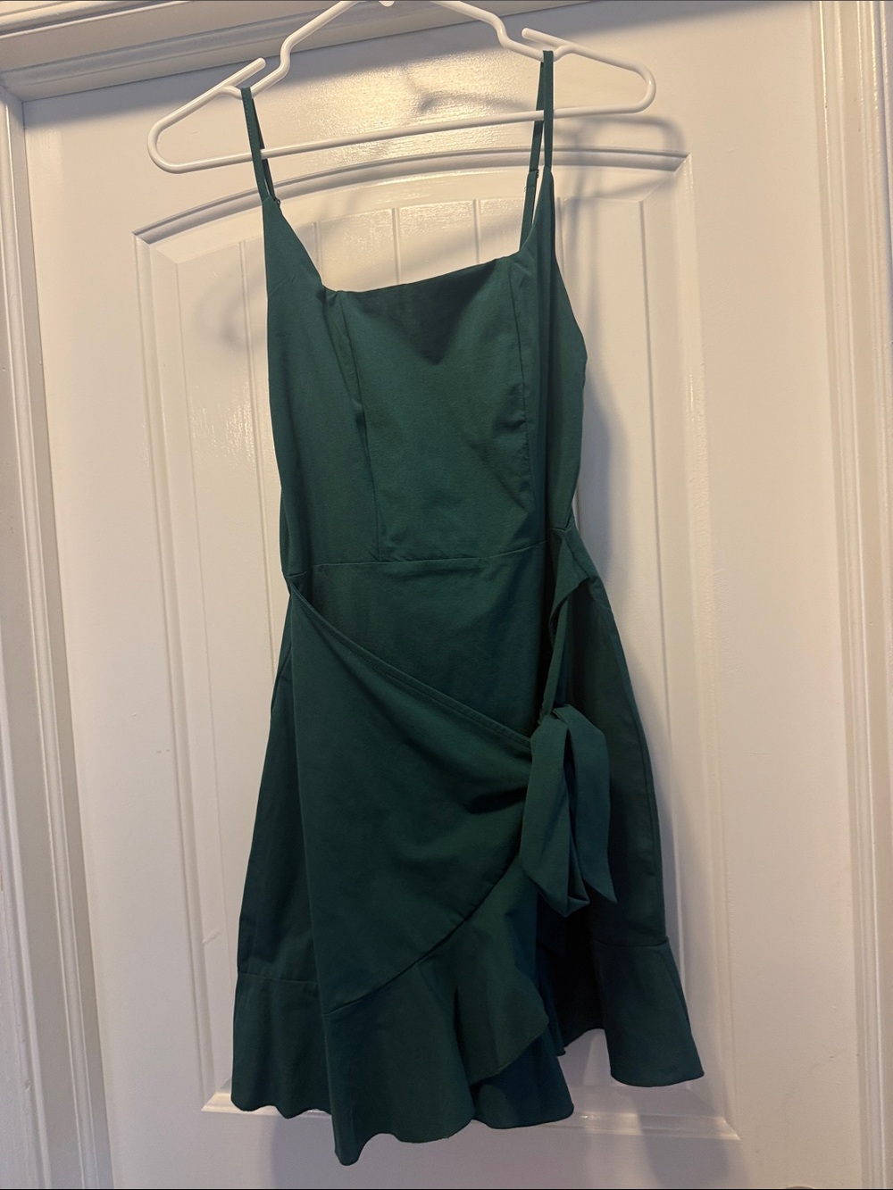 Amazon Forest Green Mini Wrap Dress with Ruffle Hem